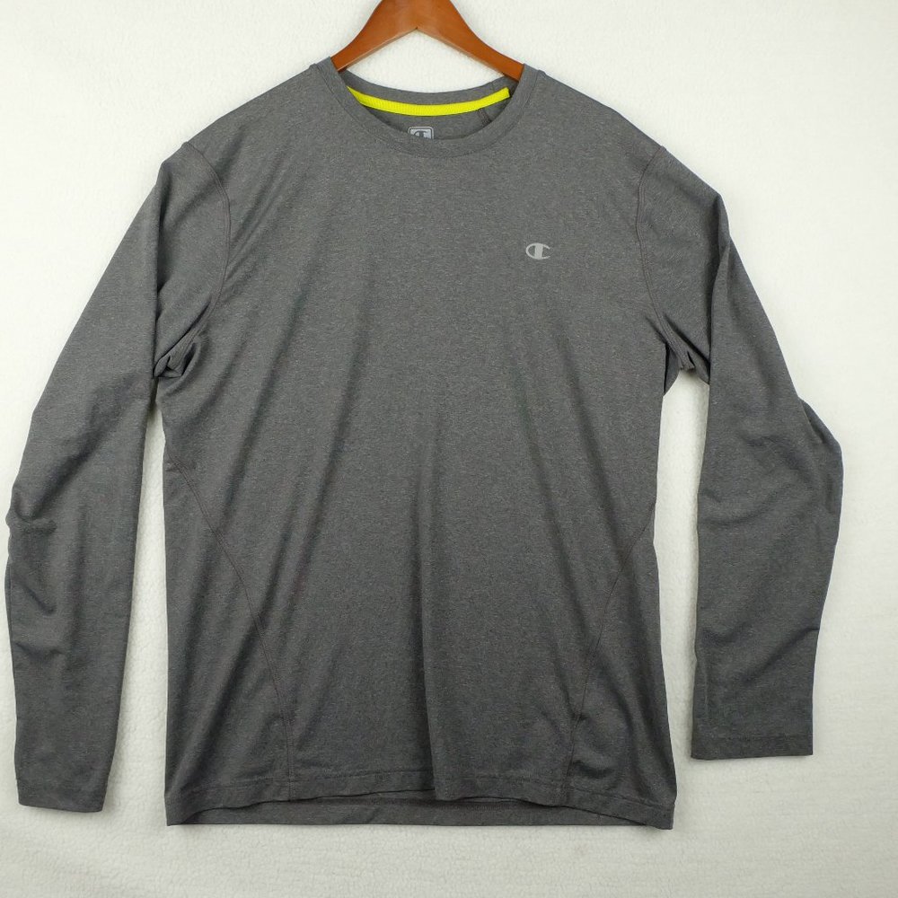 Champion T Shirt Mens Medium Gray Long Sleeve Athletic Stretch Double Dry